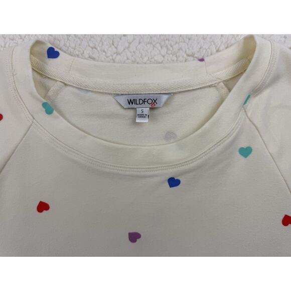 WildFox Hearts Print Short Lounge Set Women Small Longsleeve Sweatshirt Oatmeal - Picture 5 of 16